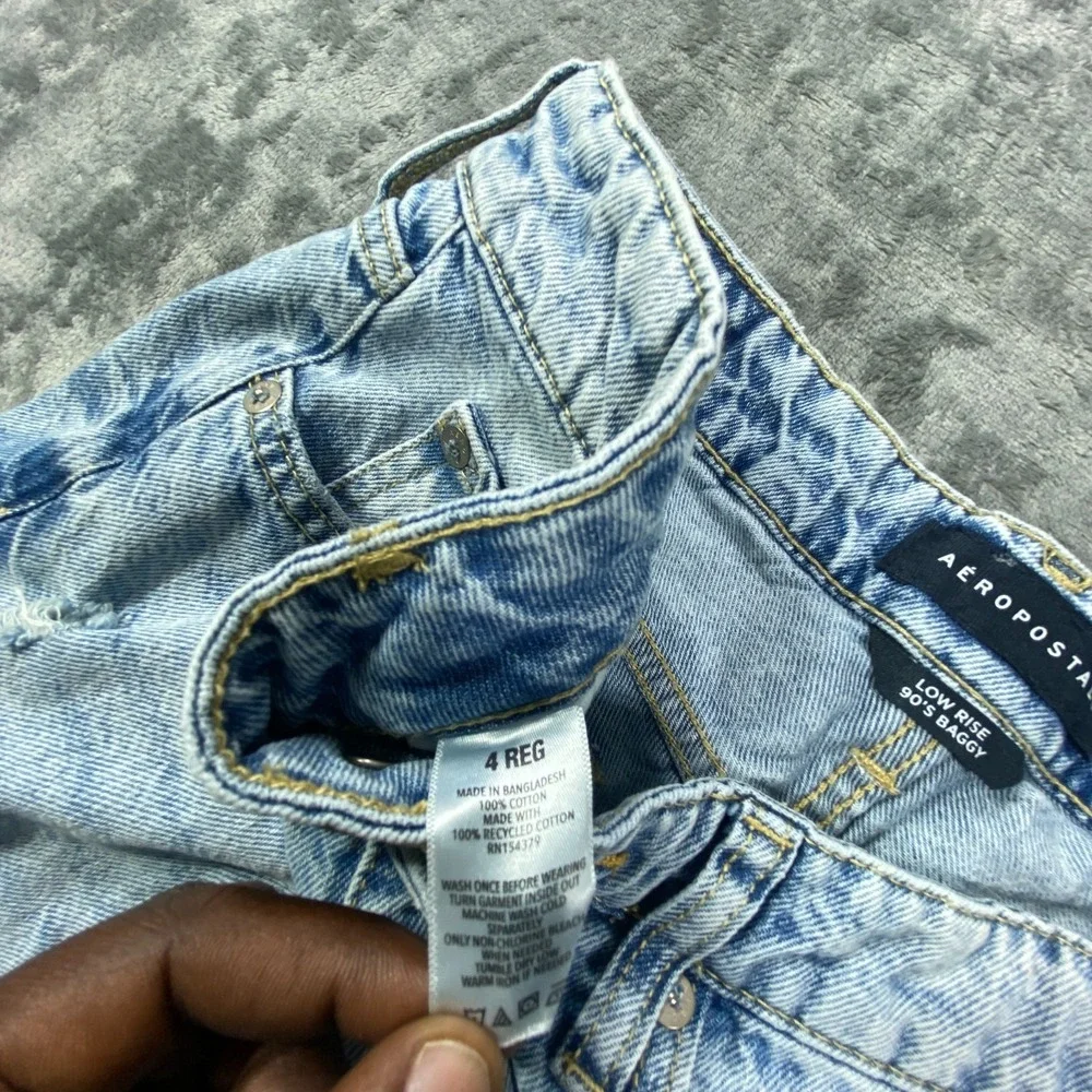 Aeropostale Baggy Jeans Womens 4 Blue Distressed Y2K Low Rise Denim Light Wash - Picture 4 of 9